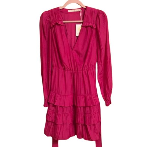 NWT Marie Oliver Women's Wynona V-Neck Ruffle Dress Tiered Skirt Pink X-Small - Picture 4 of 8